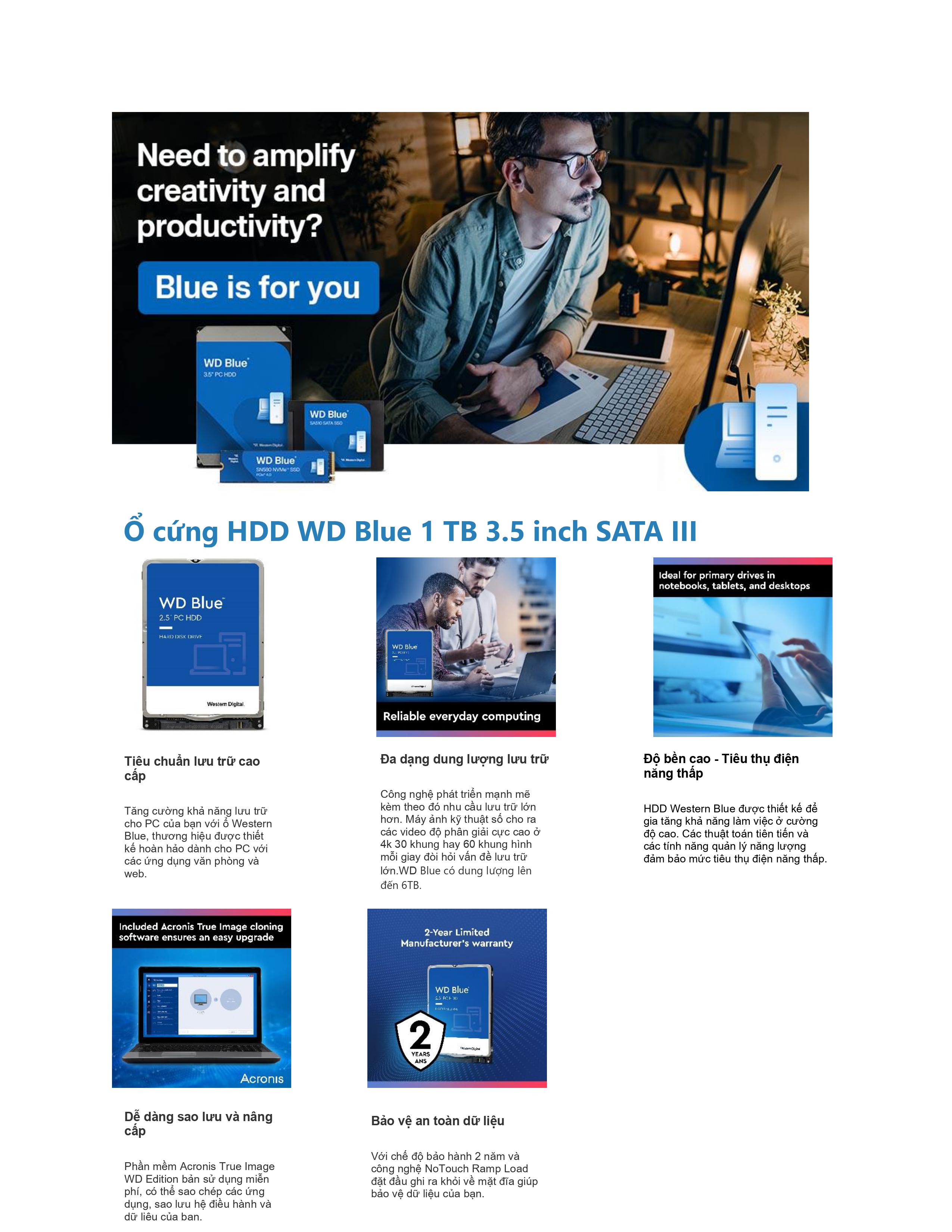 Mô tả Ổ Cứng HDD Western Digital WD BLUE 4TB/64MB/5400rpm/3.5" - WD40EZAZ/WD40EZAX/WD40EZRZ - 1
