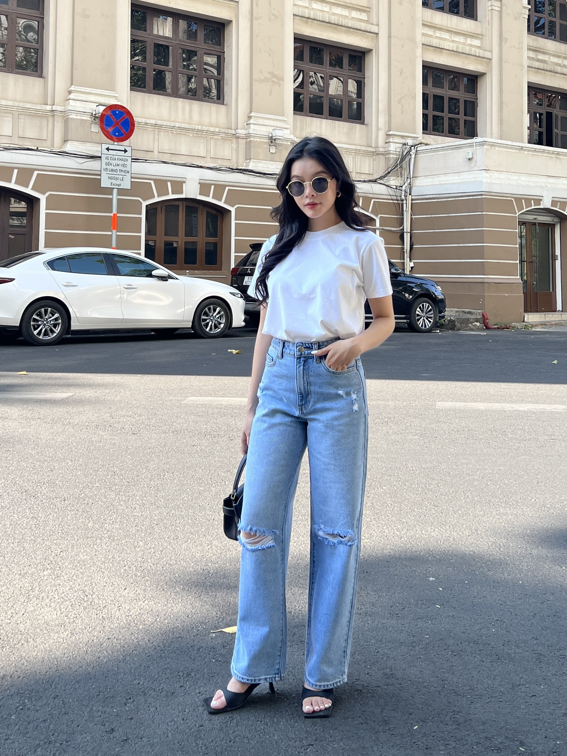 REDE Quần Jean Nữ Ống Rộng, Lưng Cao Màu Xanh Nhạt, Xanh Đậm, Xanh Ánh ...
