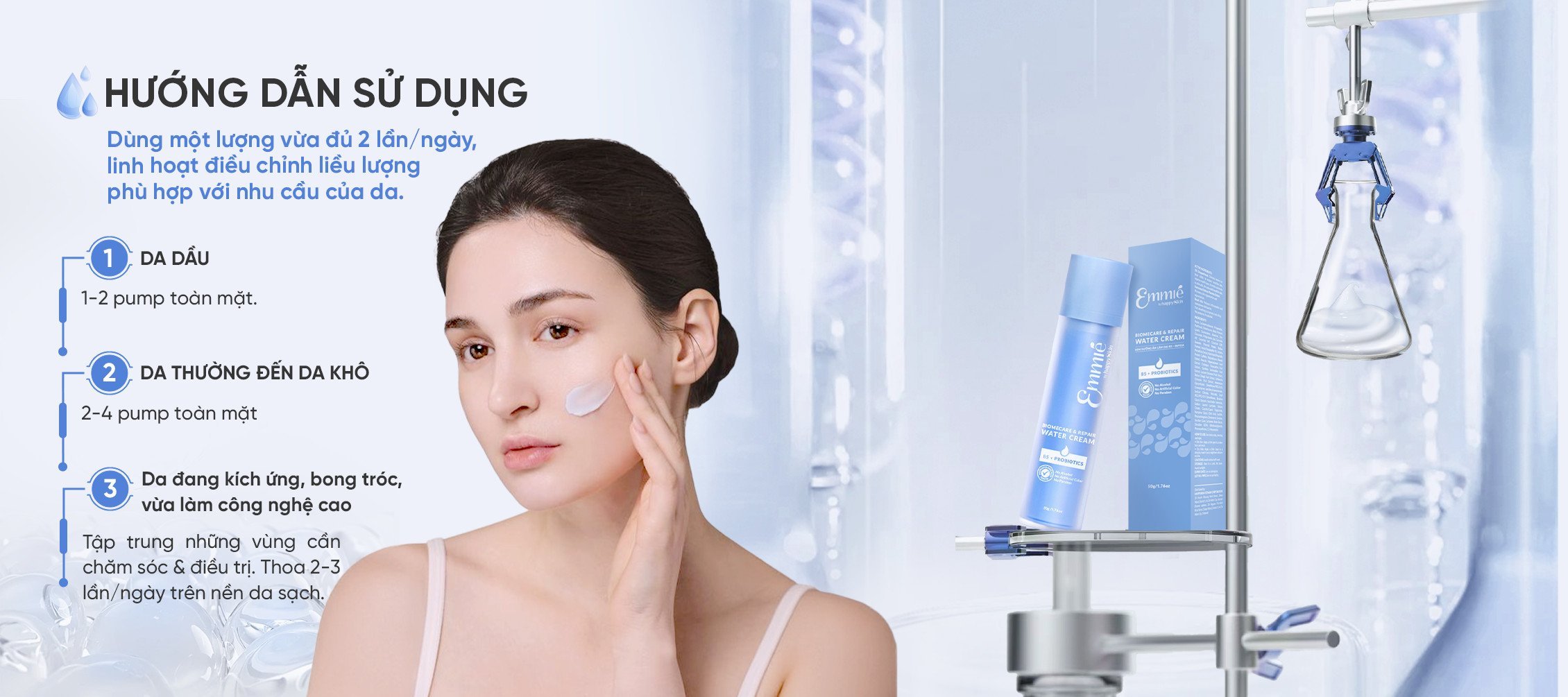 Mô tả Kem Dưỡng ẩm Phục hồi Chuyên sâu Biomecare & Repair Water Cream B5 + Bifida Emmié by Happyskin 50ml - 3