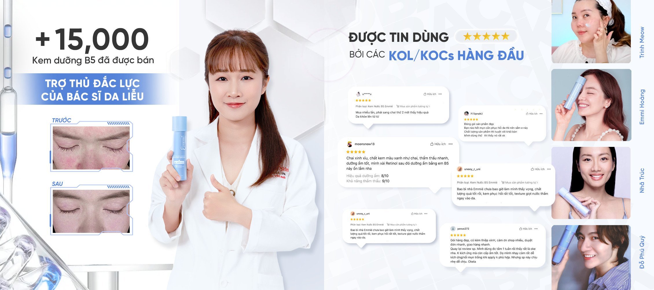 Mô tả Kem Dưỡng ẩm Phục hồi Chuyên sâu Biomecare & Repair Water Cream B5 + Bifida Emmié by Happyskin 50ml - 6