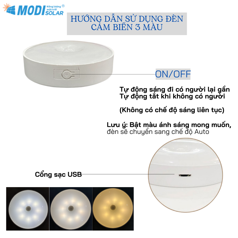 Mô tả Đèn Led Tròn Cảm Biến Chuyển Động Thông Minh MODI SOLAR, Đèn Cảm Biến Không Dây, Dán Tường Sạc USB - 6