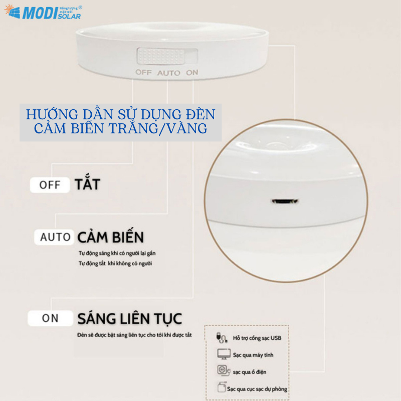Mô tả Đèn Led Tròn Cảm Biến Chuyển Động Thông Minh MODI SOLAR, Đèn Cảm Biến Không Dây, Dán Tường Sạc USB - 7