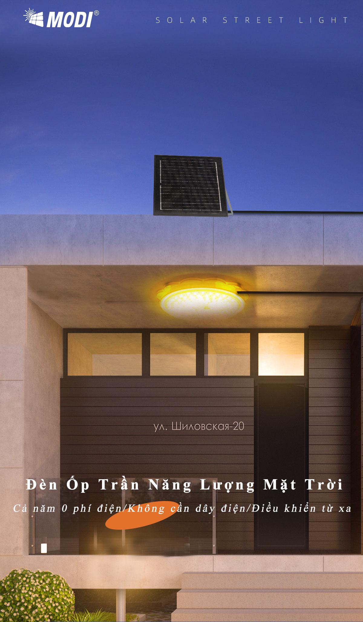 Mô tả Đèn Ốp Trần Năng Lượng Mặt Trời MODI SOLAR, Đèn Led Ốp Trần 3 Màu Ánh Sáng, Điều Khiển Từ Xa - 1