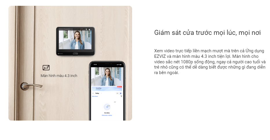 Mô tả Bộ chuông cửa không dây EZVIZ HP4 Độ phân giải 1080p, Xem trực tiếp và Gọi video hai chiều, Màn hình màu 4.3 inch - 3