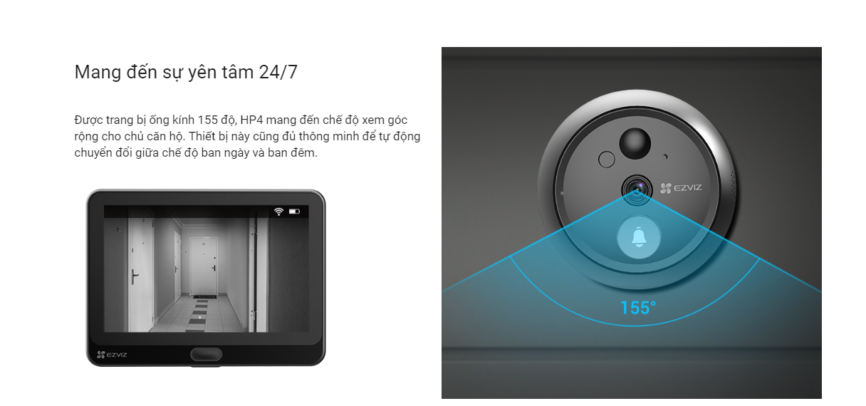 Mô tả Bộ chuông cửa không dây EZVIZ HP4 Độ phân giải 1080p, Xem trực tiếp và Gọi video hai chiều, Màn hình màu 4.3 inch - 5