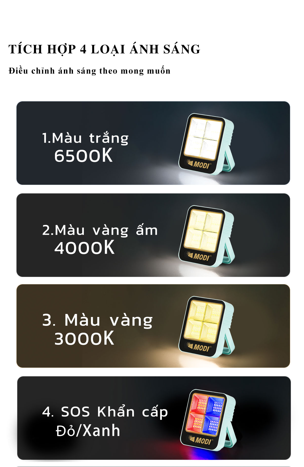 Mô tả Đèn LED Năng Lượng Mặt Trời Cầm Tay Đa Năng MODI SOLAR Đổi Màu Ánh Sáng, Nhỏ Gọn Tiện Lợi - 4