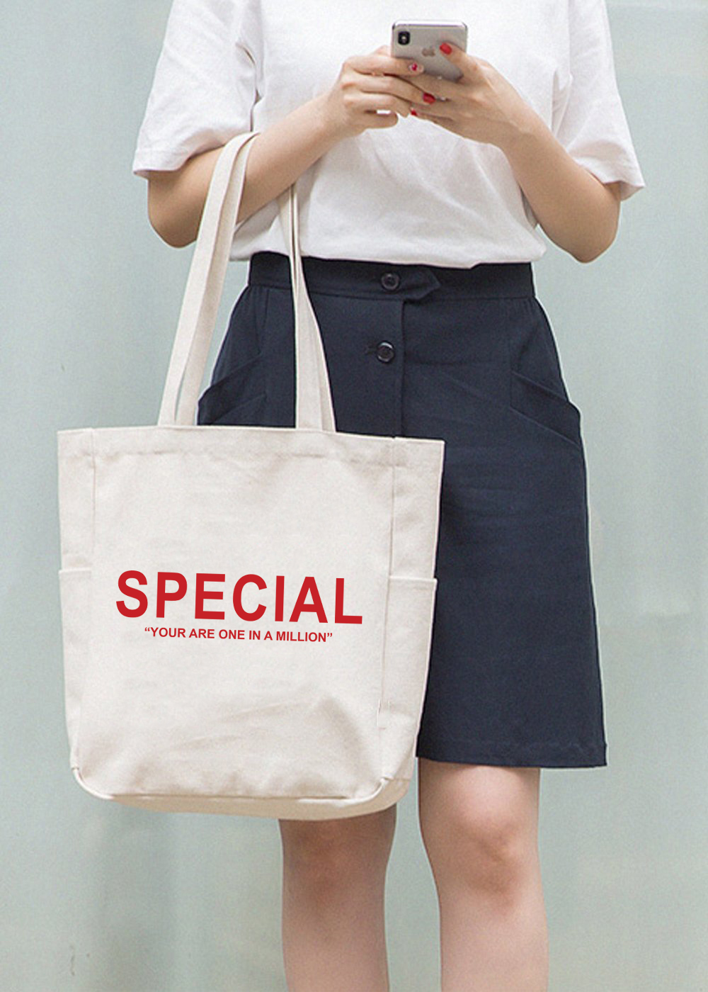 Mô tả Túi Vải Tote Ginko Unisex Có Dây Kéo Khóa ( túi con ) Phong Cách Hàn Quốc In Hình YOU ARE SPECIAL - 5