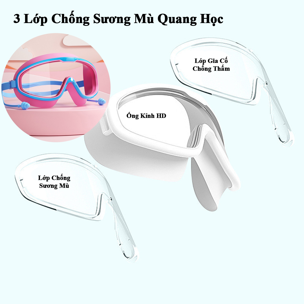 Mô tả Kính Bơi Trẻ Em 4-14t Có Nút Bịt Tai Khung Lớn Kính Bơi Góc Nhìn Rộng Chống Nước Chống Sương Mù Độ Nét Cao Hãng Amalife - 6