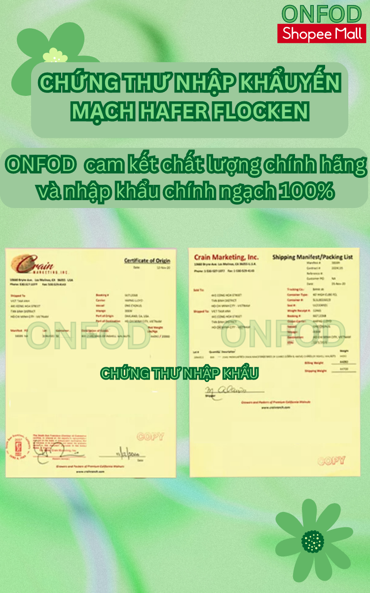 Mô tả Combo 4 gói yến mạch hữu cơ ONFODHafer Flocken cán dẹt cán vỡ ăn kiêng giảm cân cho bé ăn dặm - 2