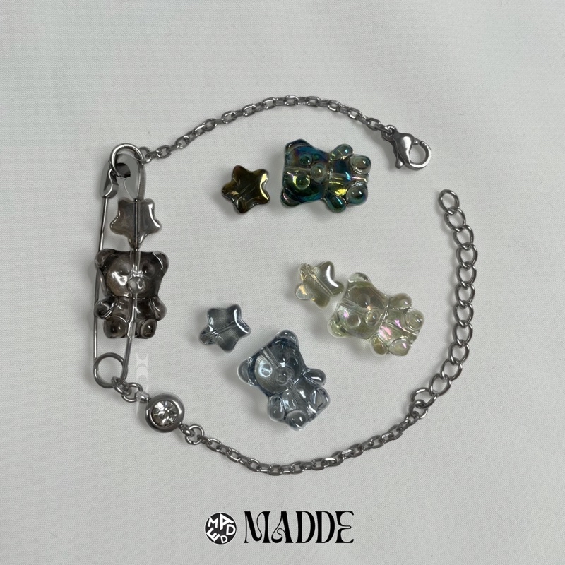 Vòng tay SAFETY PIN mix charm Madde - vòng tay thép không đen không gỉ ...
