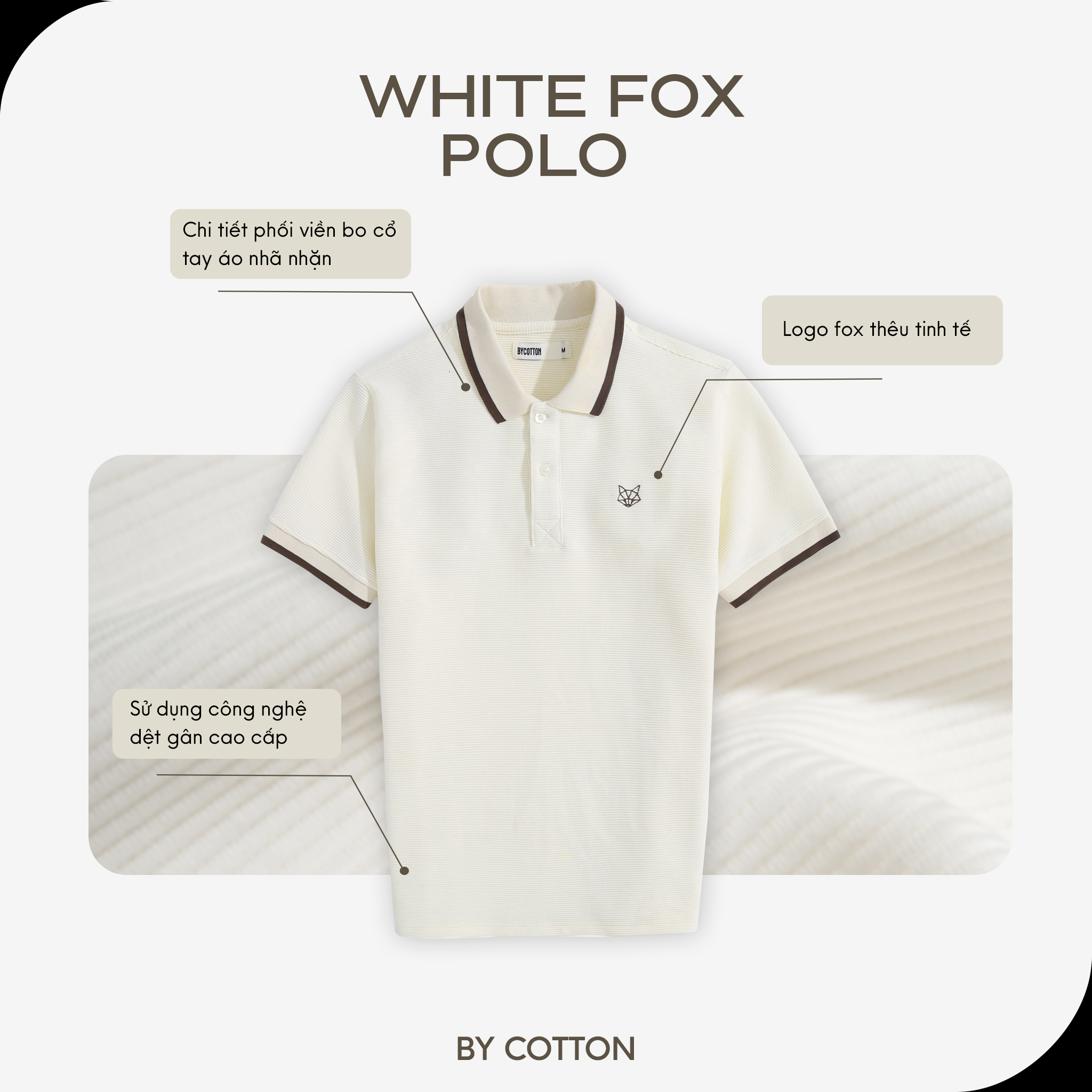 Mô tả Áo Thun Nam Cao Cấp Polo Fox Sớ Vải Gân Dệt Cao Cấp Form Dáng Vừa Vặn BY COTTON - 1