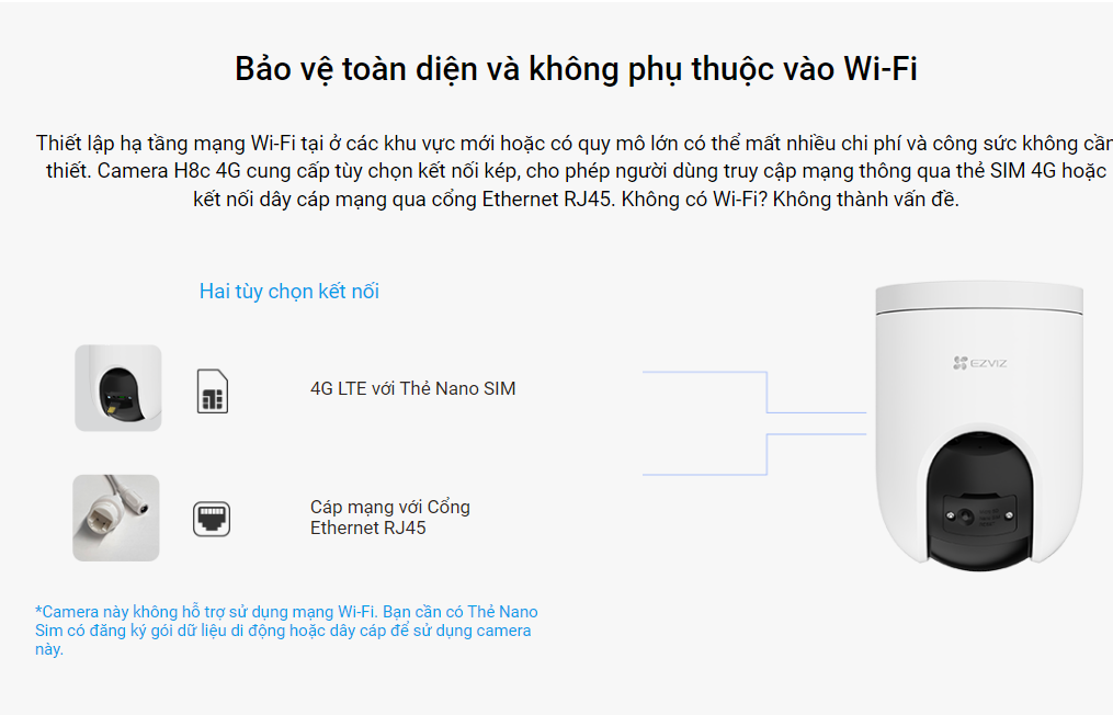Mô tả Camera WI-FI EZVIZ  H8C 3MP SIM 4G Ngoài Trời, Báo Động Đàm Thoại 2 Chiều, Màu Ban Đêm, Báo động còi hú và đèn chóp - 3