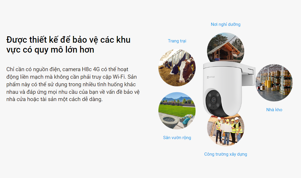 Mô tả Camera WI-FI EZVIZ  H8C 3MP SIM 4G Ngoài Trời, Báo Động Đàm Thoại 2 Chiều, Màu Ban Đêm, Báo động còi hú và đèn chóp - 4