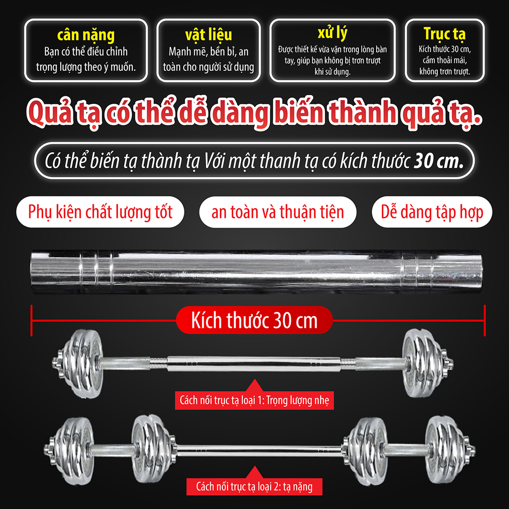 Mô tả BG Bộ tạ tay kim loại 30KG cao cấp đa năng điều chỉnh mới nhất - 1