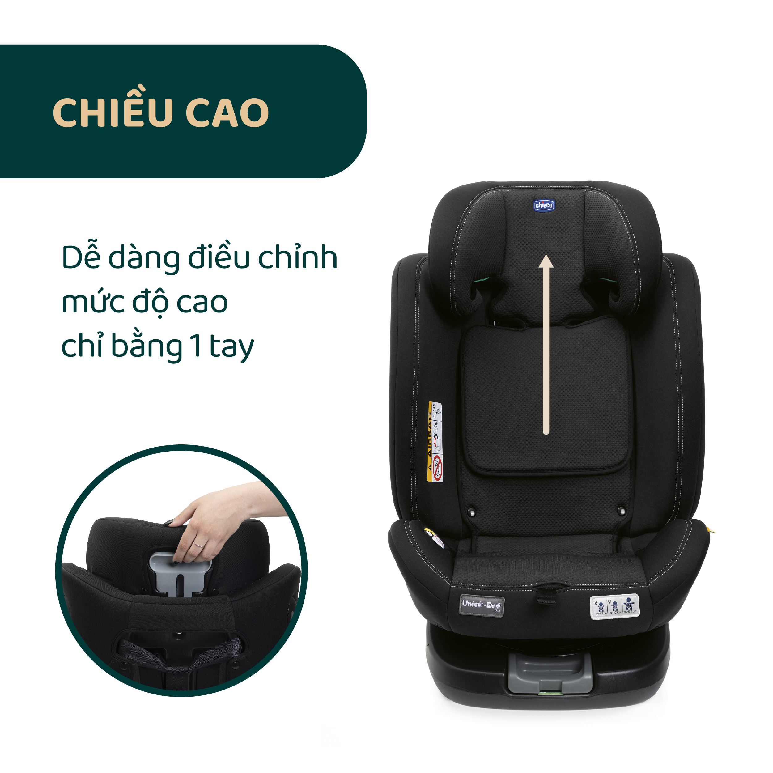 Điều chỉnh ngả lưng ghế Chicco Unico Evo bằng một tay