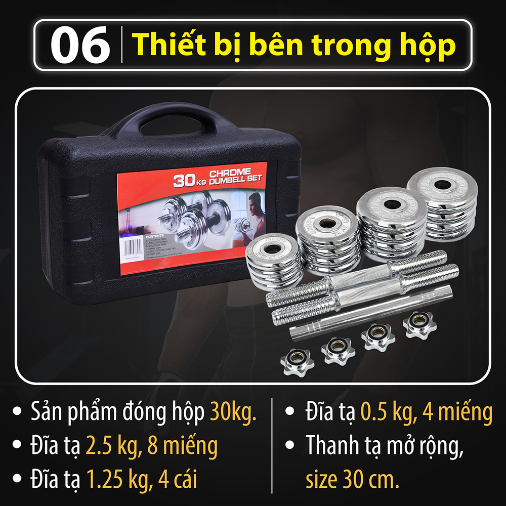 Mô tả BG Bộ tạ tay kim loại 30KG cao cấp đa năng điều chỉnh mới nhất - 5