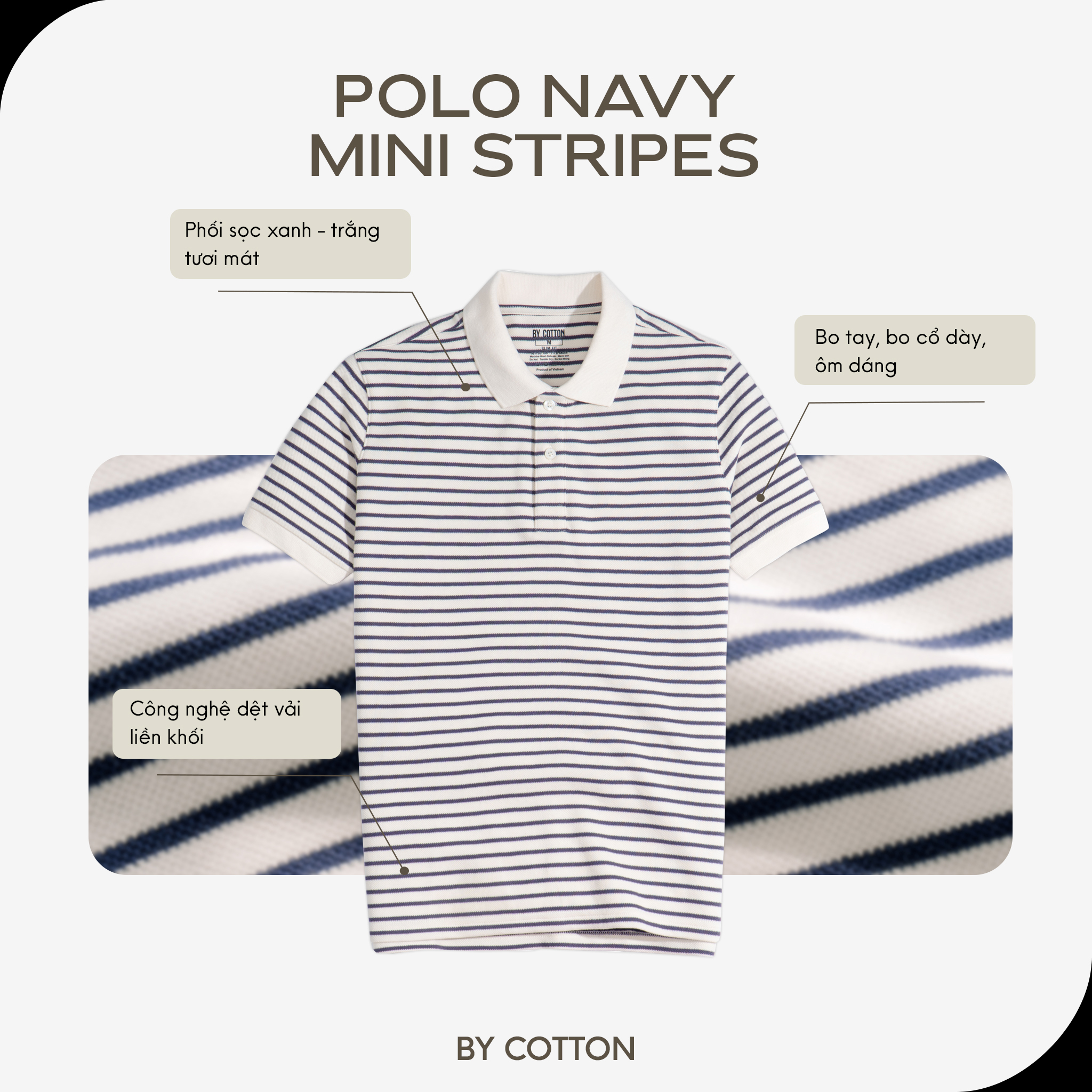Mô tả Áo Thun Polo Nam Cao Cấp Phối Sọc Nhuyễn Màu Xanh Đen BY COTTON - 1