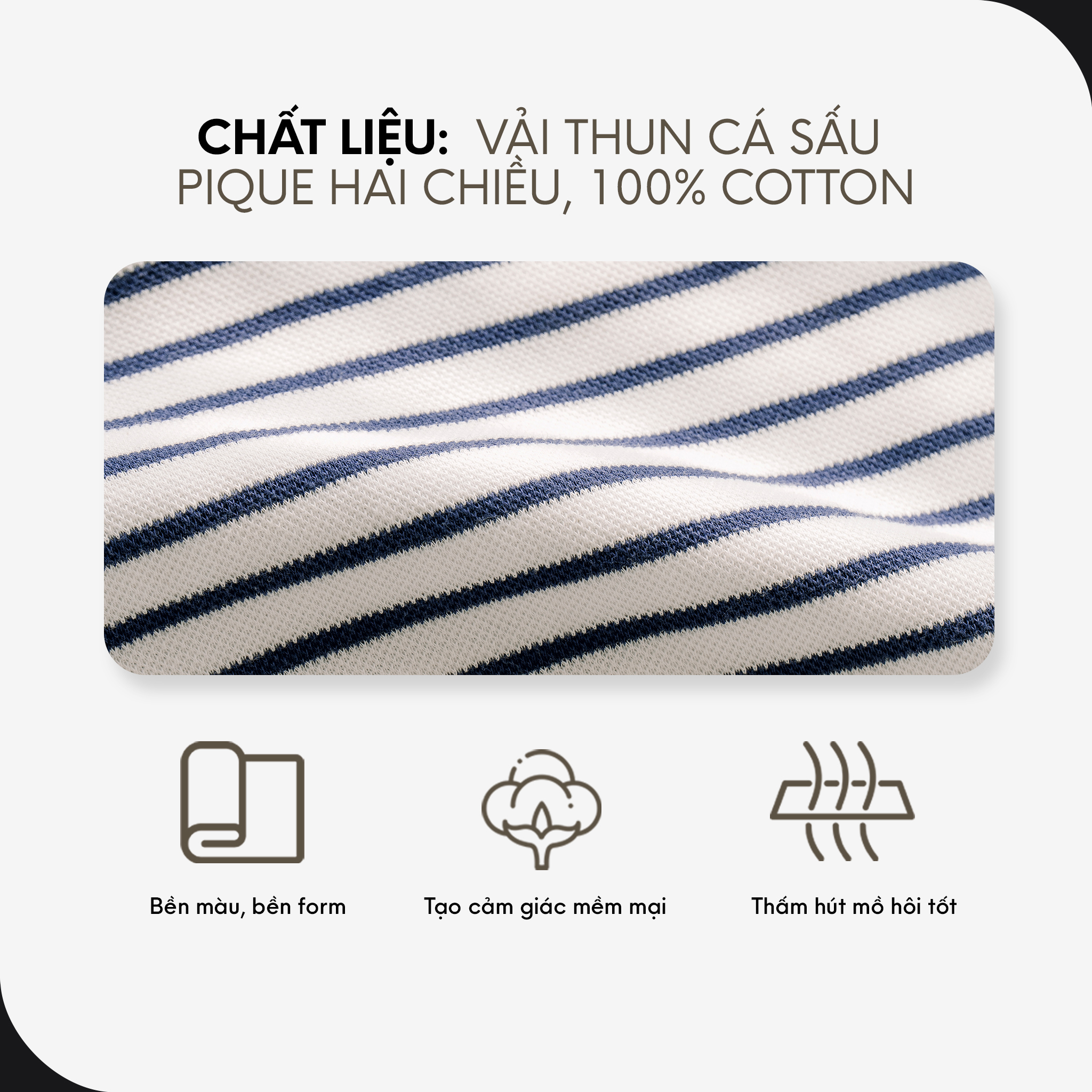 Mô tả Áo Thun Polo Nam Cao Cấp Phối Sọc Nhuyễn Màu Xanh Đen BY COTTON - 3