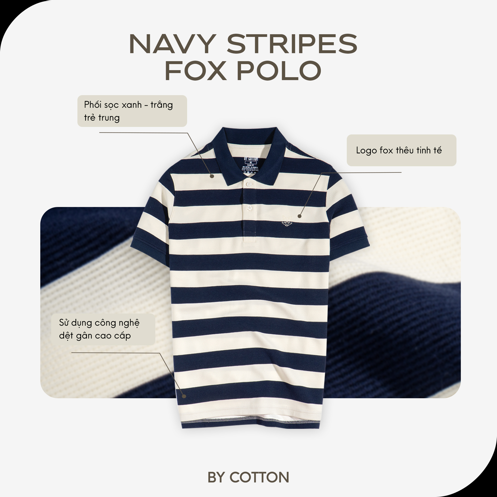 Mô tả Áo Thun Polo Nam Cao Cấp Stripes Fox Vải Gân, Sợi Spandex Chống Nhăn Multi Color BY COTTON - 1