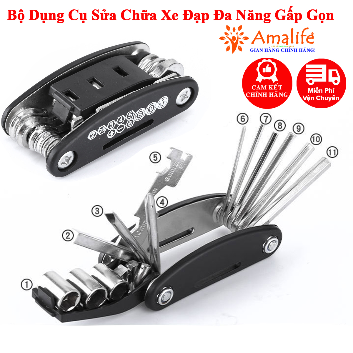 Mô tả Bộ Dụng Cụ Sửa Chữa Xe Đạp Đa Năng 15in1 Gấp Gọn Cầm Tay Tiện Dụng  15 Trong 1 Chính Hãng Amalife - 1