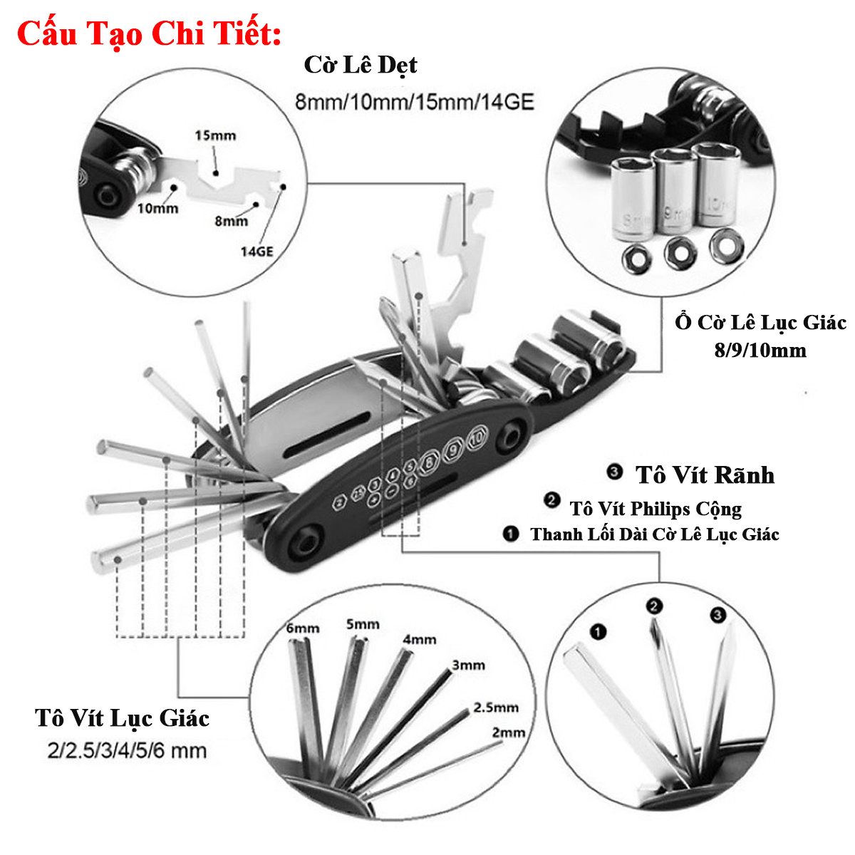 Mô tả Bộ Dụng Cụ Sửa Chữa Xe Đạp Đa Năng 15in1 Gấp Gọn Cầm Tay Tiện Dụng  15 Trong 1 Chính Hãng Amalife - 2