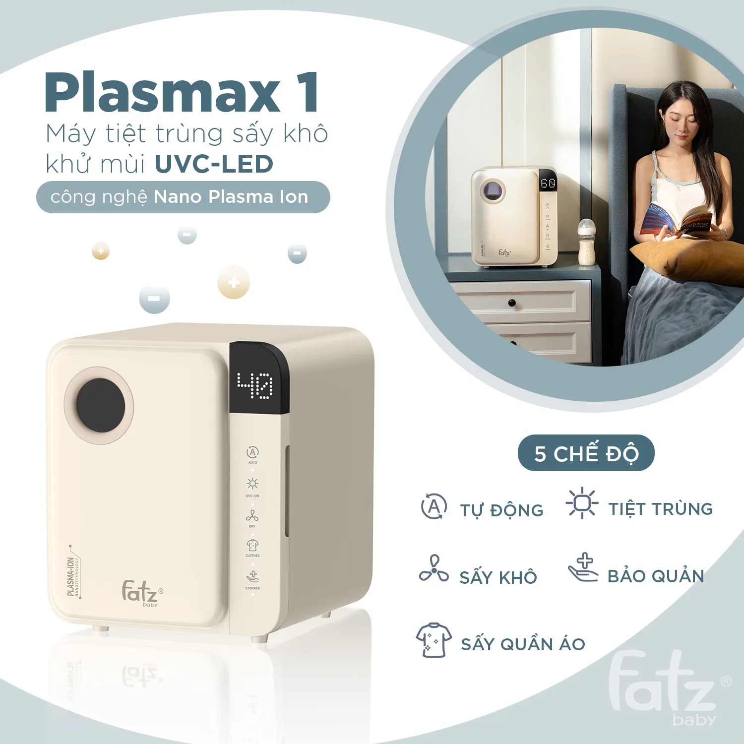 Mô tả Máy tiệt trùng sấy khô UVC-LED 25L công nghệ Nano Plasma Ion PLASMAX 1 FATZBABY  FB4725ZH - 2