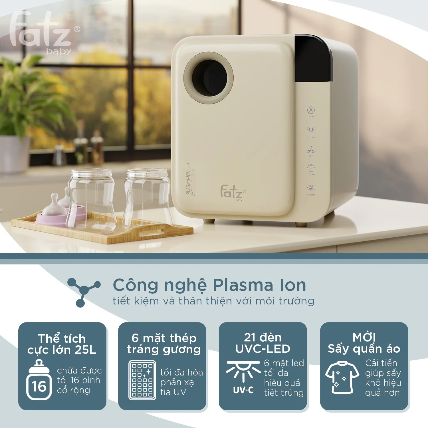 Mô tả Máy tiệt trùng sấy khô UVC-LED 25L công nghệ Nano Plasma Ion PLASMAX 1 FATZBABY  FB4725ZH - 4