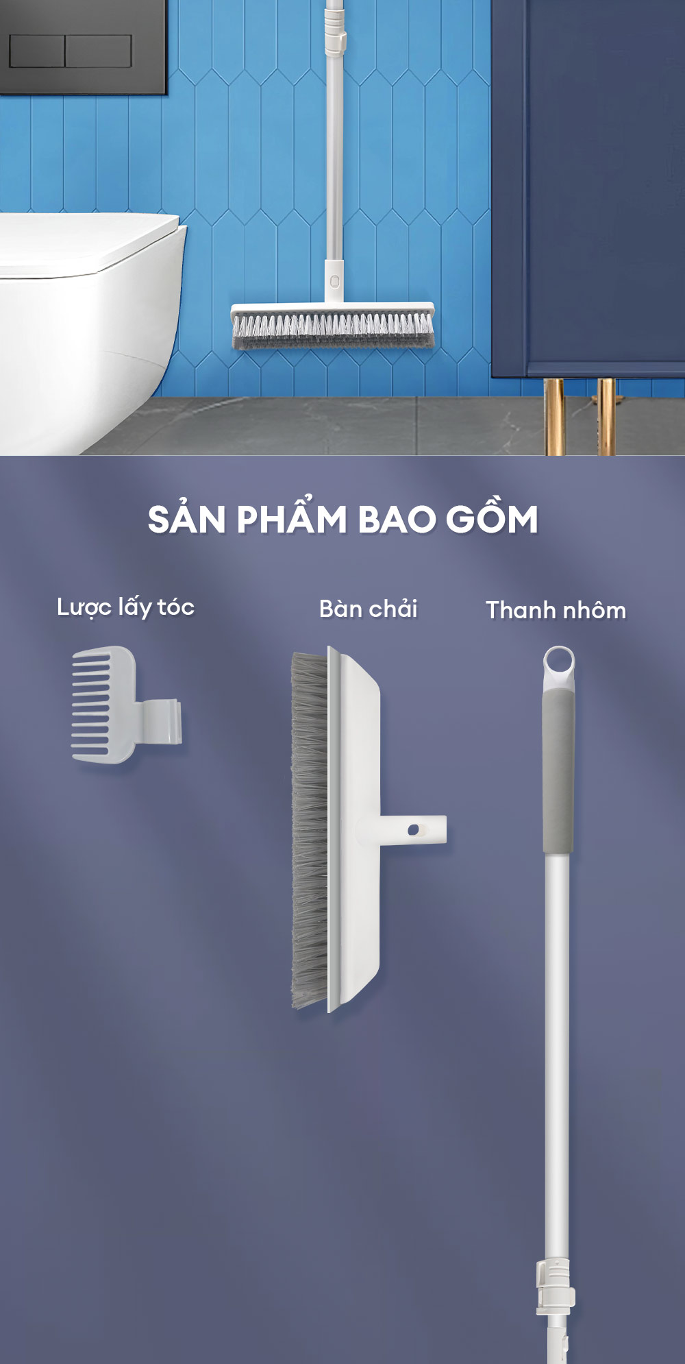 Mô tả Cây chà sàn nhà tắm đa năng 2 trong 1, chổi cọ sàn và gạt nước – Parroti Easy ES02 - 9