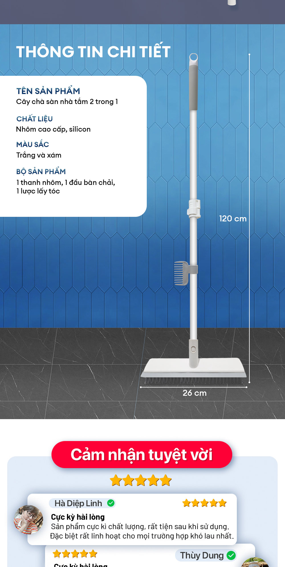 Mô tả Cây chà sàn nhà tắm đa năng 2 trong 1, chổi cọ sàn và gạt nước – Parroti Easy ES02 - 10
