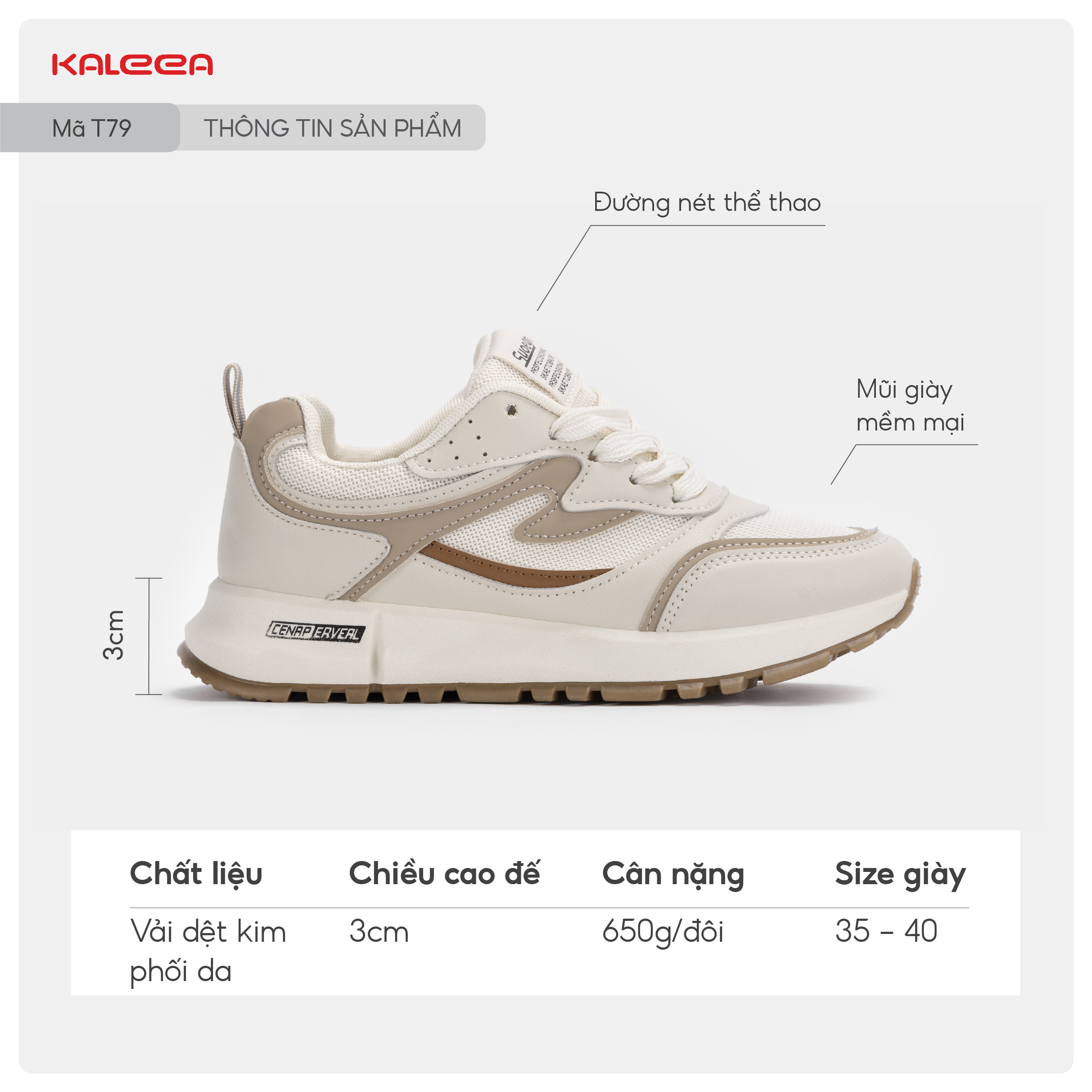 Mô tả Kaleea - Giày Thể Thao Nữ Đi Bộ Tập Gym Chất Liệu Lưới Dệt Kim Sneaker Đế Cao 3p - T79 (LẤY TĂNG SIZE) - 3