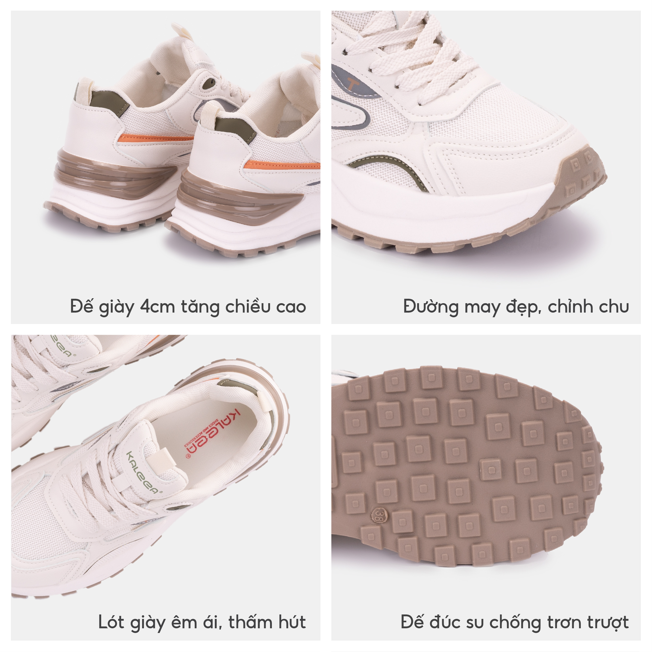 Mô tả Kaleea - Giày Thể Thao Nam/Nữ Phối Màu Đi Êm, Sneaker Thoáng Khí Đế Cao 4,5p - T115 - 3