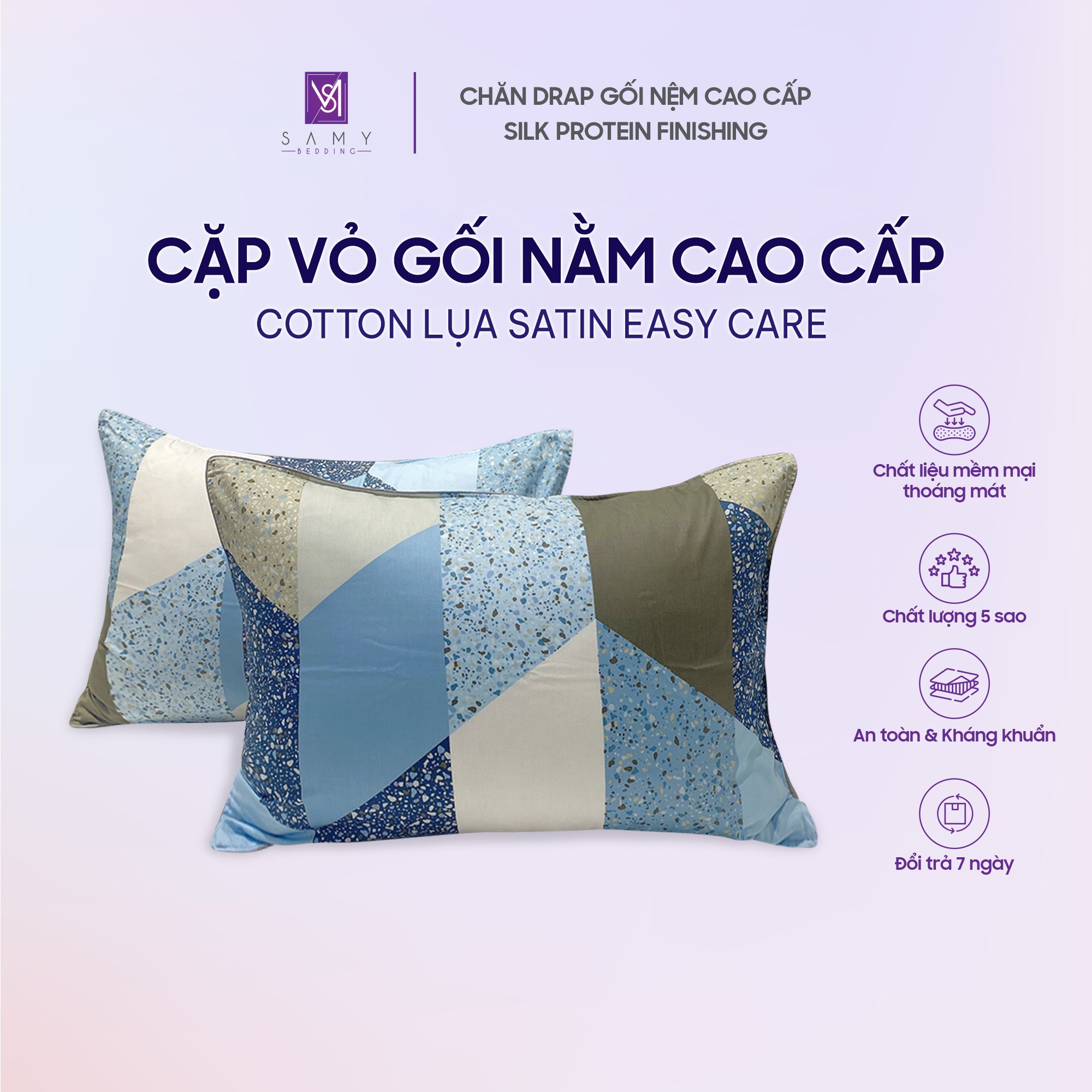 Mô tả Cặp Vỏ Gối Nằm Cotton Lụa Satin Hoa Văn Cao Cấp SAMY BEDDING Mềm Mại Thoáng Mát - 2