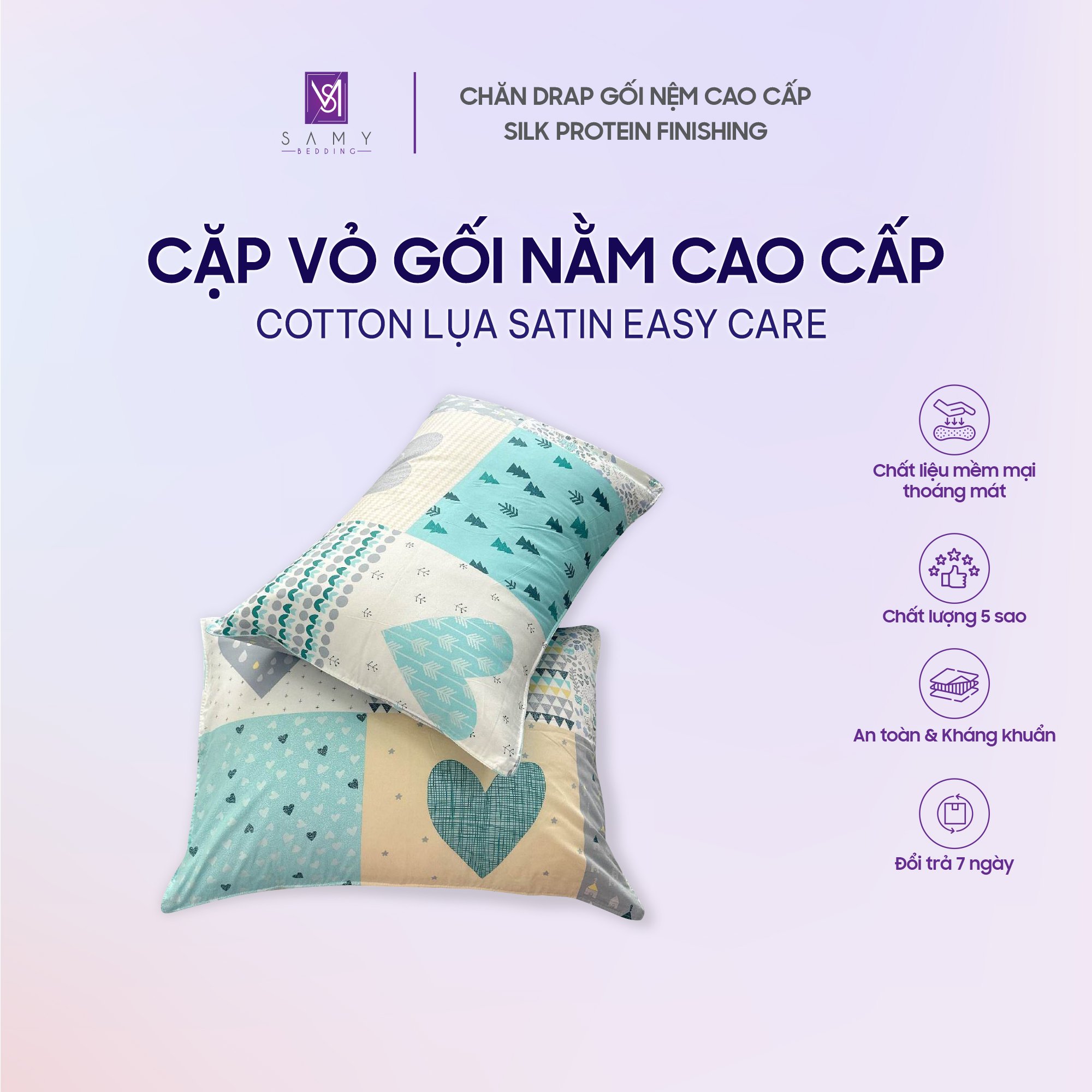 Mô tả Cặp Vỏ Gối Nằm Cotton Lụa Satin Hoa Văn Cao Cấp SAMY BEDDING Mềm Mại Thoáng Mát - 3