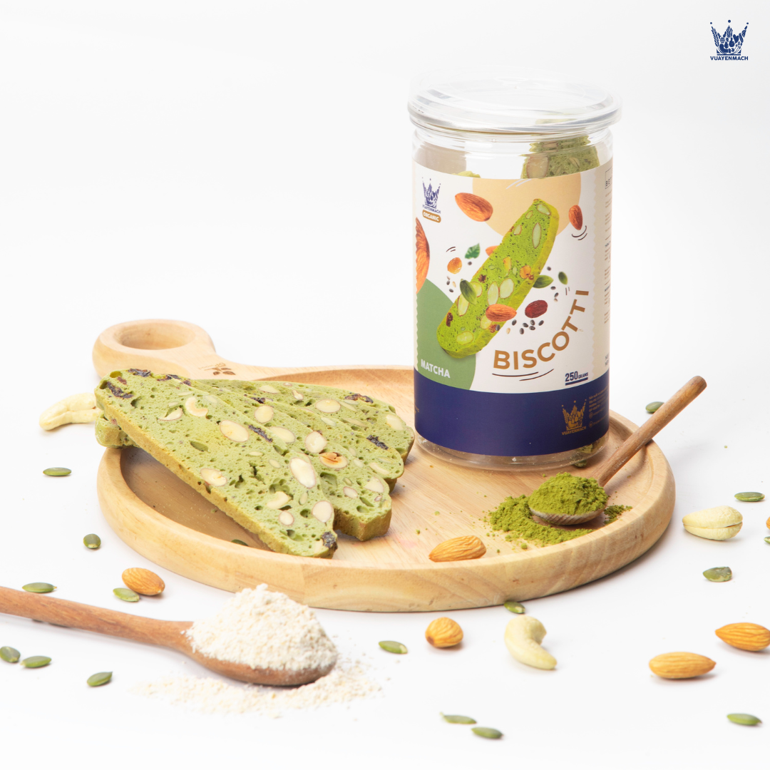 Mô tả Bánh Biscotti Trà Xanh 250gr Không Đường Vua Yến Mạch - 1