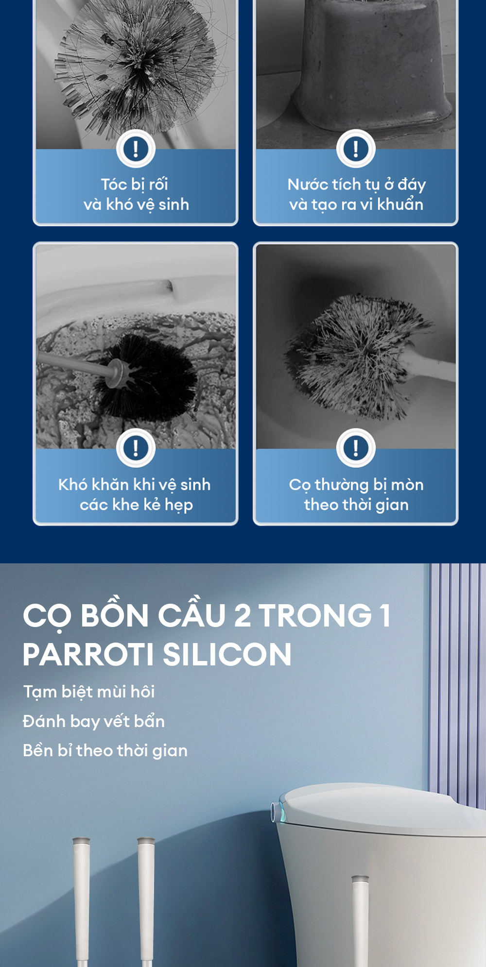 Mô tả Cọ bồn cầu, cọ toilet nhà vệ sinh 3 trong 1, có thể treo tường  Parroti Silicon SL02 - 2