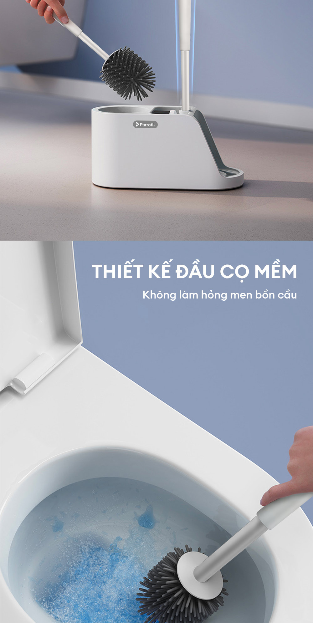 Mô tả Cọ bồn cầu, cọ toilet nhà vệ sinh 3 trong 1, có thể treo tường  Parroti Silicon SL02 - 4