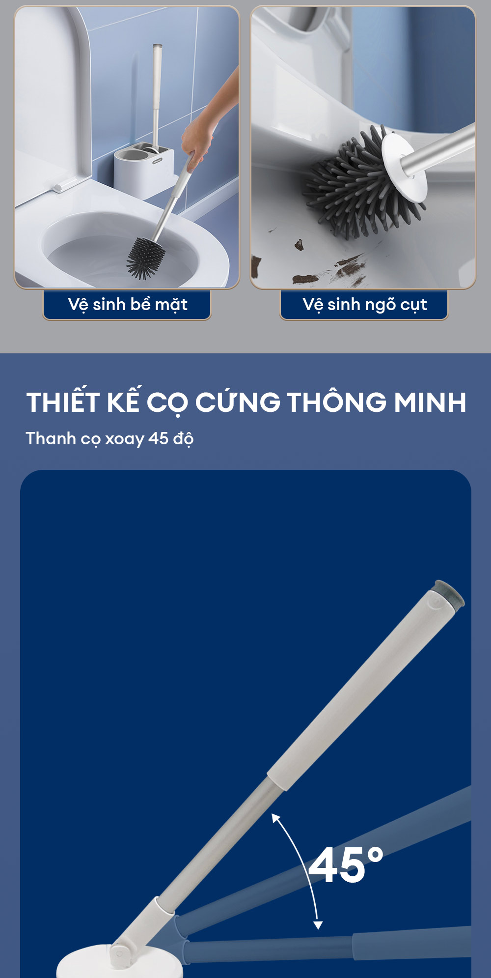 Mô tả Cọ bồn cầu, cọ toilet nhà vệ sinh 3 trong 1, có thể treo tường  Parroti Silicon SL02 - 7