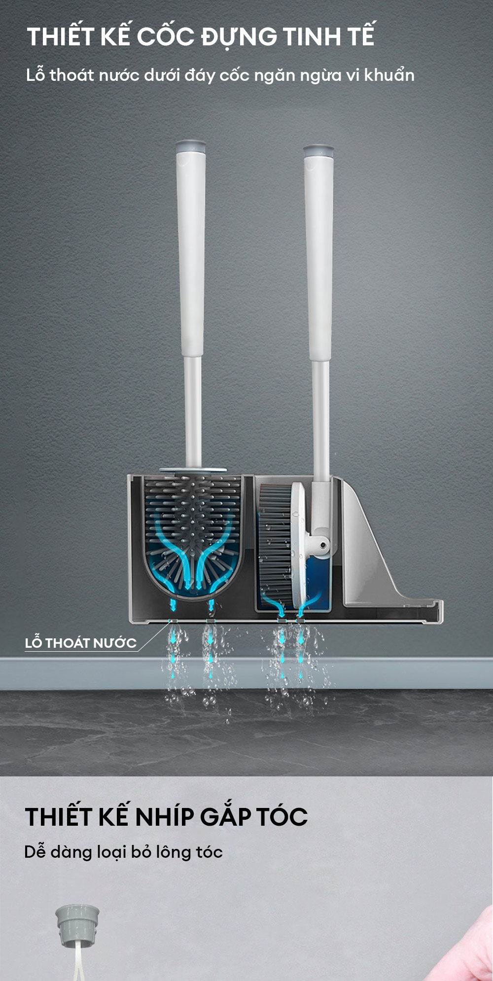Mô tả Cọ bồn cầu, cọ toilet nhà vệ sinh 3 trong 1, có thể treo tường  Parroti Silicon SL02 - 9