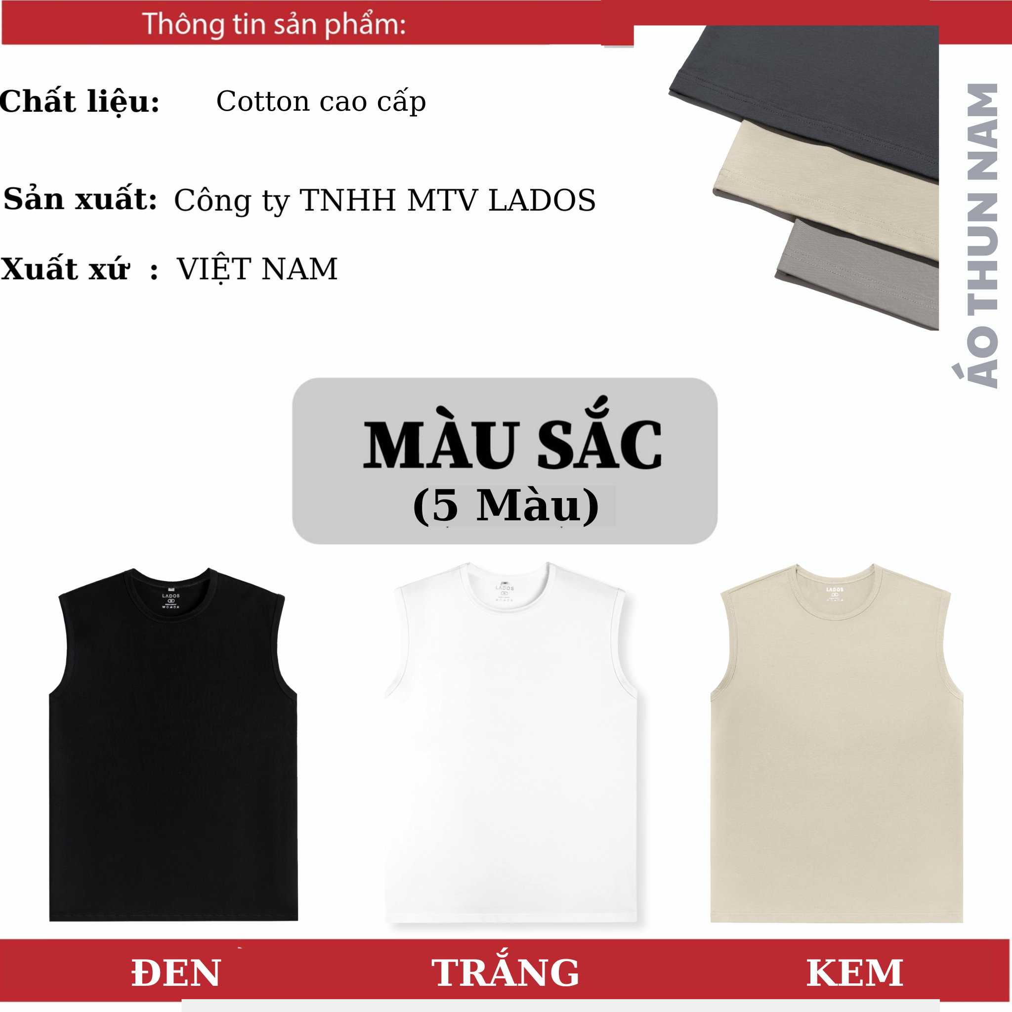 Mô tả Áo thun tank top nam trơn LADOS-9085 vải cotton siêu mát mẻ,tập gym, chạy bộ, đi chơi - 2