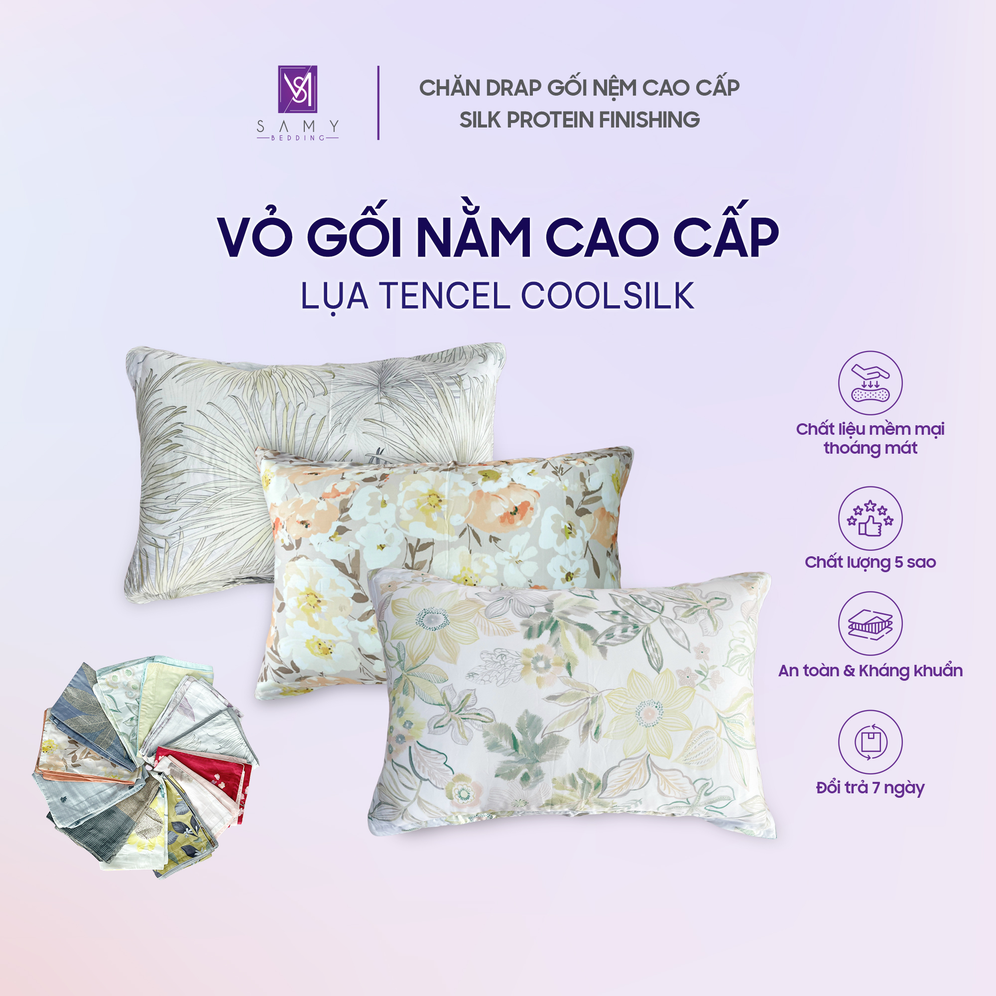 Mô tả Vỏ Gối Nằm Lụa Tencel Coolsilk SAMY BEDDING Cao Cấp Thoáng Mát Êm Ái - 1