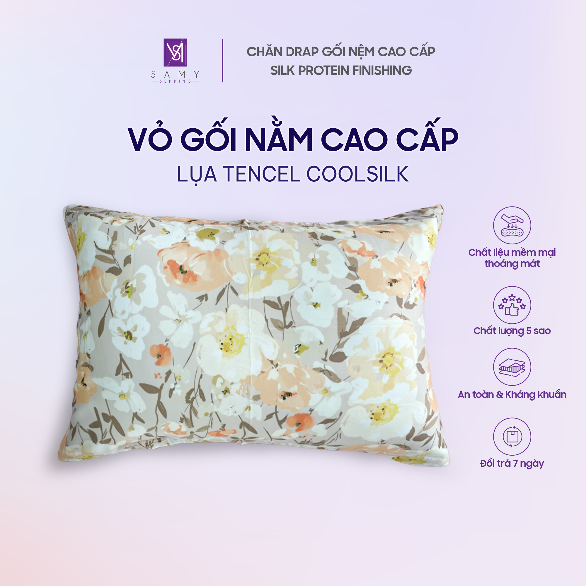 Mô tả Vỏ Gối Nằm Lụa Tencel Coolsilk SAMY BEDDING Cao Cấp Thoáng Mát Êm Ái - 2