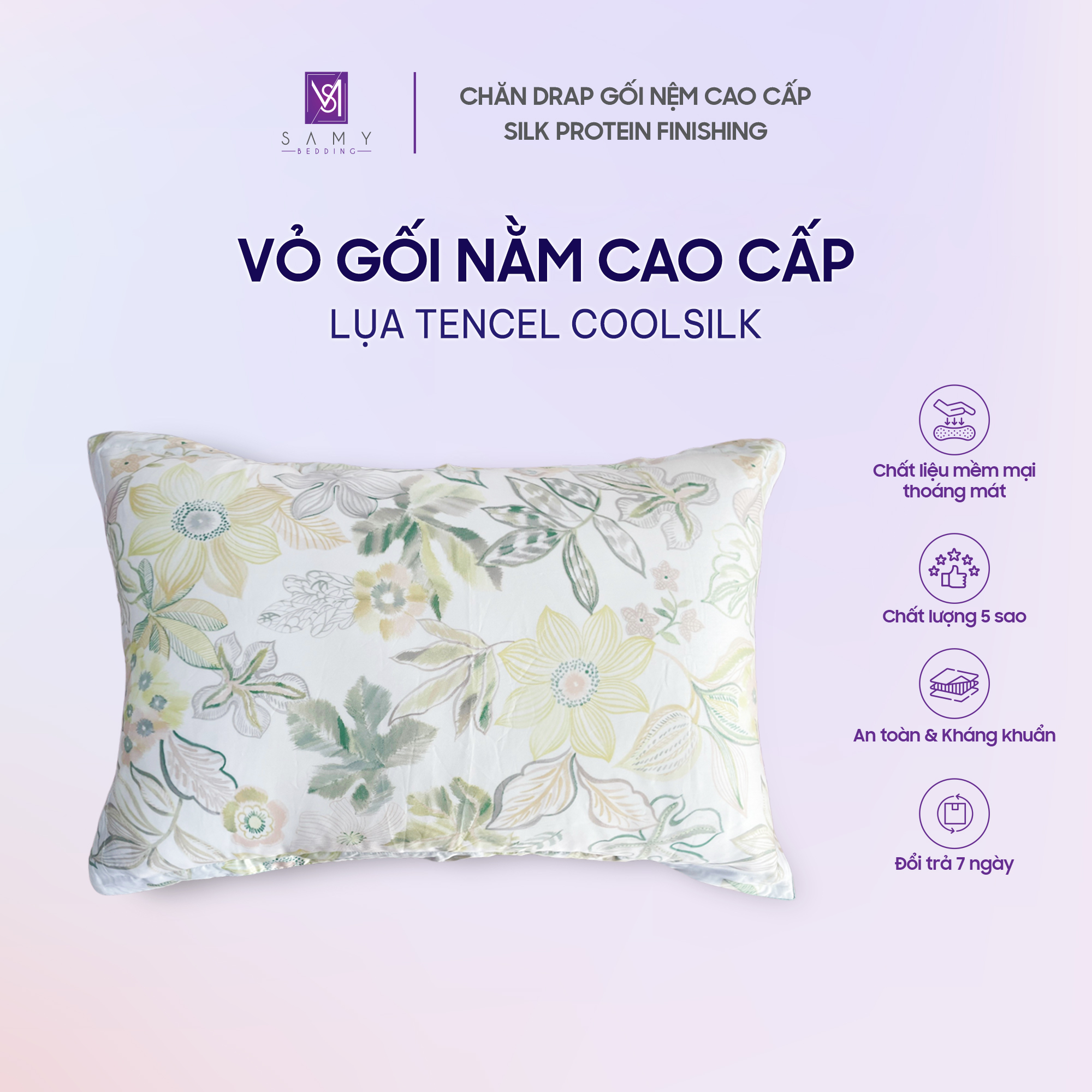 Mô tả Vỏ Gối Nằm Lụa Tencel Coolsilk SAMY BEDDING Cao Cấp Thoáng Mát Êm Ái - 3