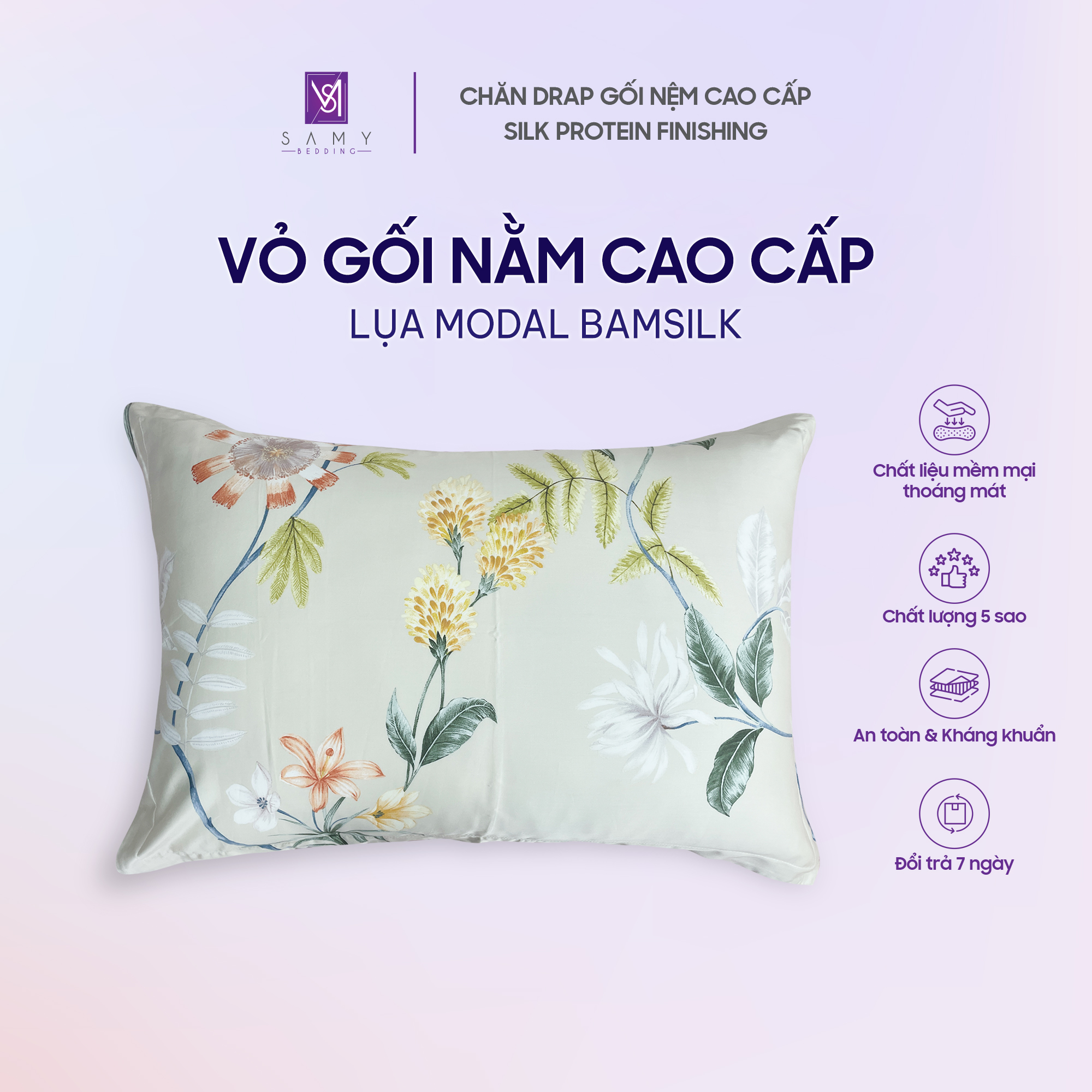 Mô tả Vỏ Gối Nằm SAMY BEDDING Lụa Modal Bamsilk Cao Cấp Thoáng Mát - 2