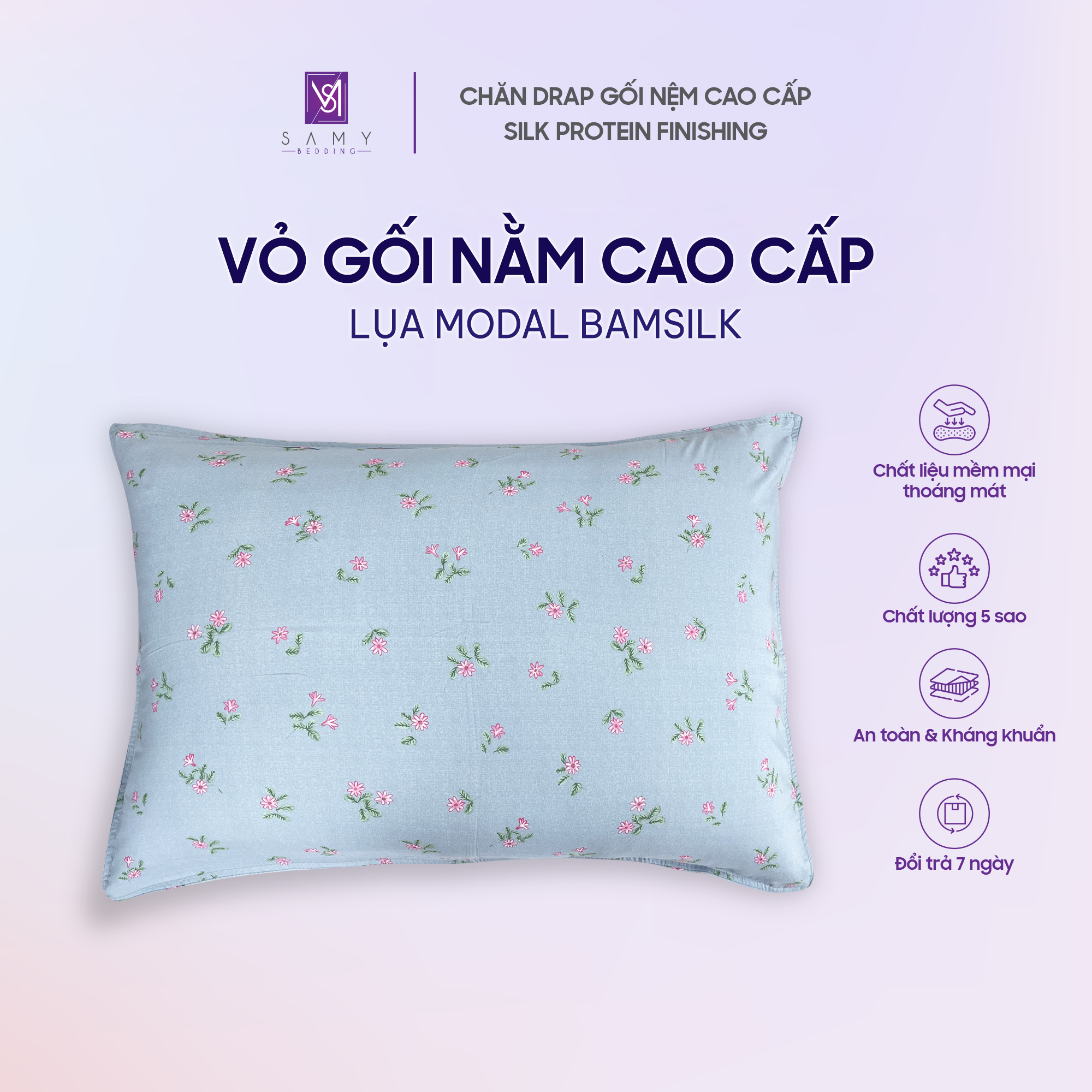 Mô tả Vỏ Gối Nằm SAMY BEDDING Lụa Modal Bamsilk Cao Cấp Thoáng Mát - 3
