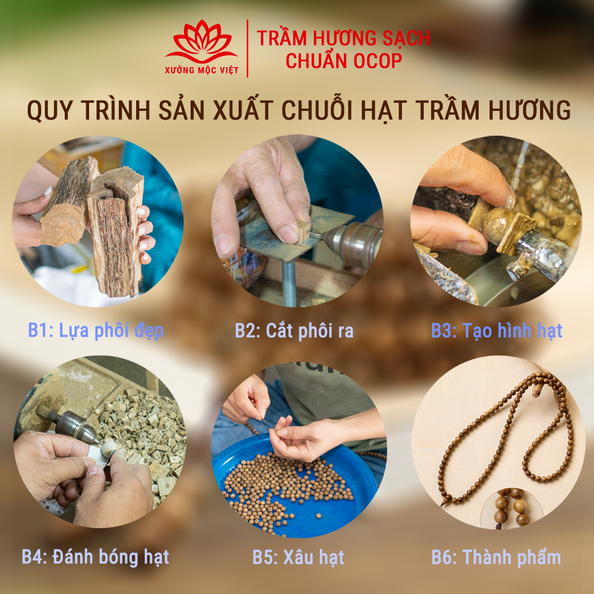Mô tả Vòng tay chuỗi trầm hương 108 hạt Trầm Tóc Vườn mang may mắn bình an tài lộc - Xưởng Mộc Việt - 1
