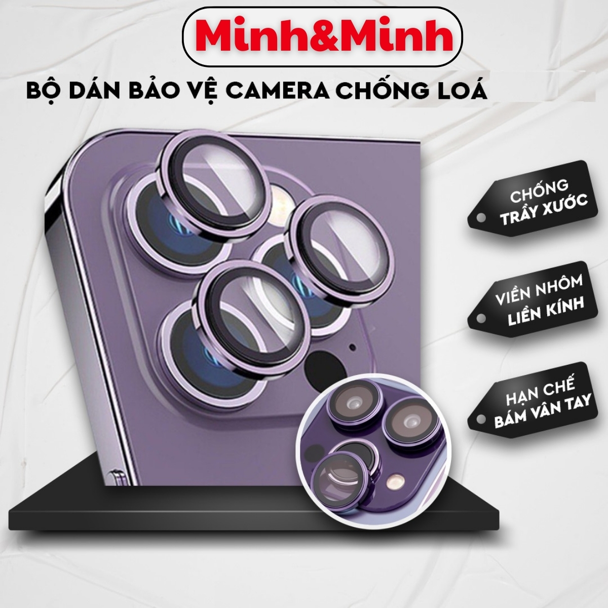 Mô tả Bộ dán bảo vệ camera iphone KTM Cam 2 tầng chuẩn theo máy, chống lóa, HD cho ip 14Promax ,13 12 11 15 Pro Max - 1