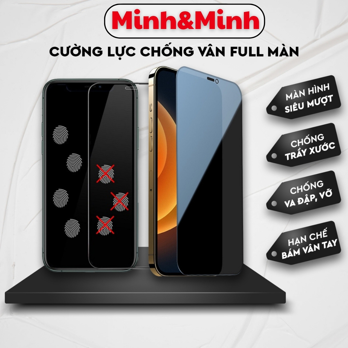 Mô tả Kính Cường Lực iphone chống vân tay KTM full màn, ip 7plus/xsmax, 11Promax, 12 13 14 Pro max - 1