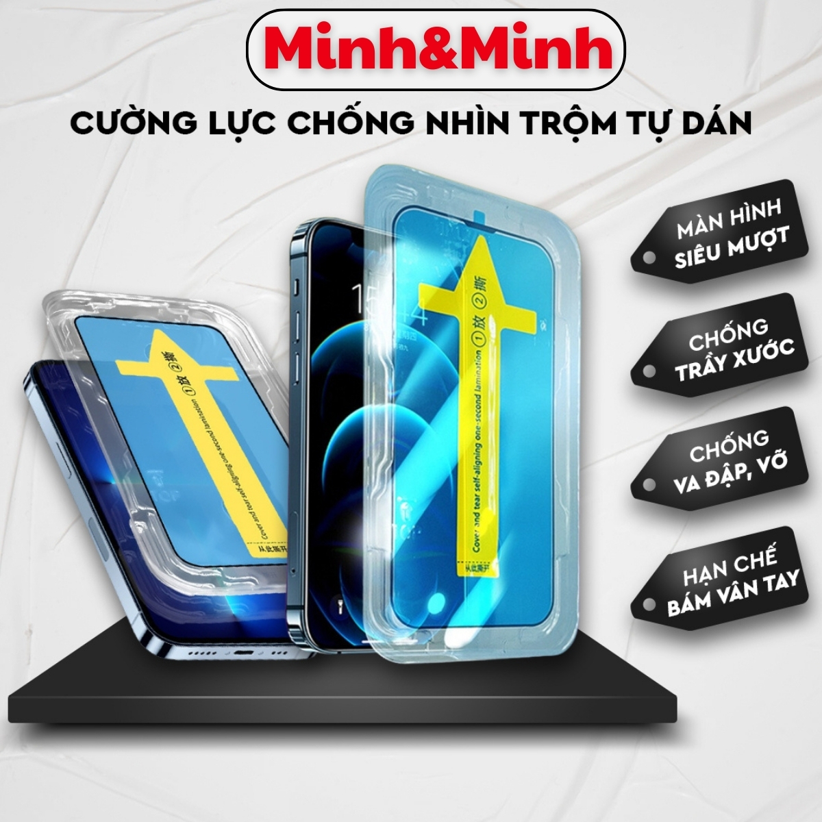 Mô tả Kính Cường Lực iphone chống nhìn trôm tự dán KTM full màn, ip 7plus/xsmax, 11Promax, 12 13 14 15 Pro max - 1