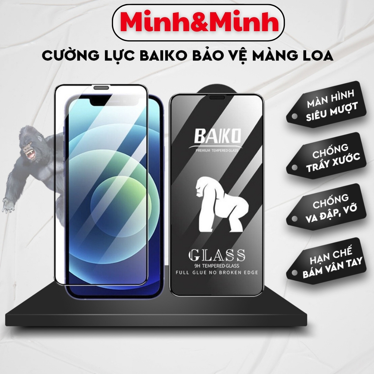 Mô tả Kính Cường Lực iphone Baik KTM, có bảo vệ màng loa, full màn, ip 7plus/xsmax, 11Promax, 12 13 14 Pro max - 1