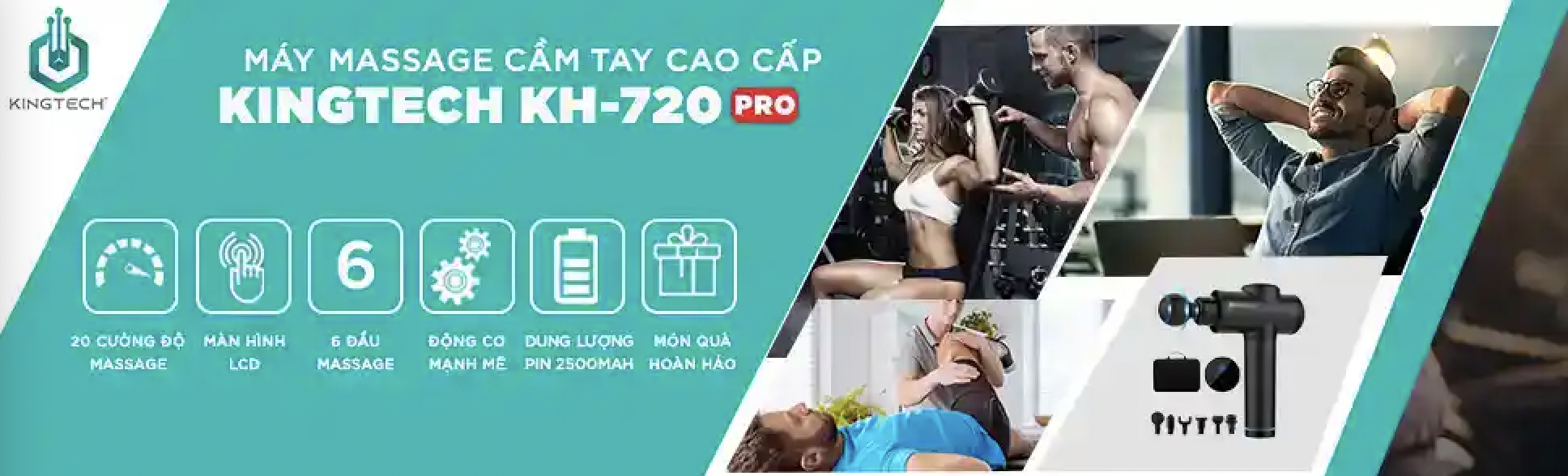Mô tả Máy Massage Cầm Tay Cao Cấp KINGTECH KH-720PRO, 20 Cấp Độ, Hỗ Trợ Mát Xa Chuyên Sâu, Giảm Đau Cơ, Cứng Khớp - Chính Hãng - 1